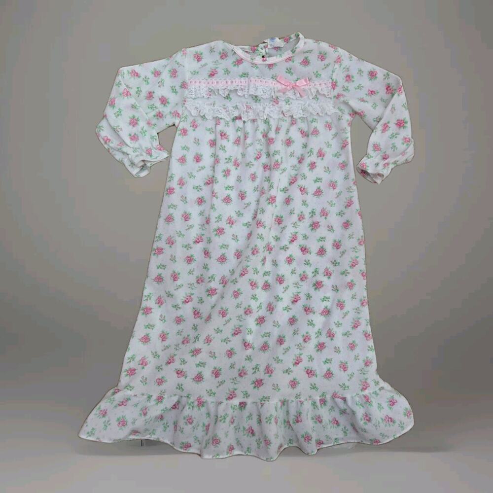 Vintage Candlesticks Girls Ruffle‎ Flannel Nightgown Pink Rose Lace Size 3T